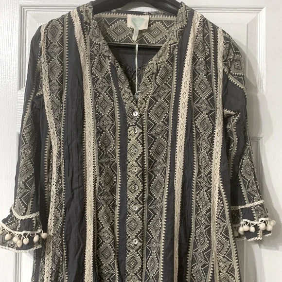 Z&L Ethnic Print Boho Cotton Maxi Dress Medium - Picture 2 of 7